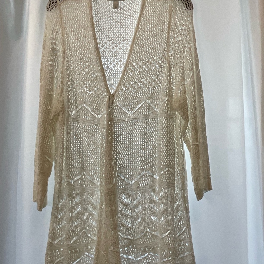 Cream Crochet Open Cardigan